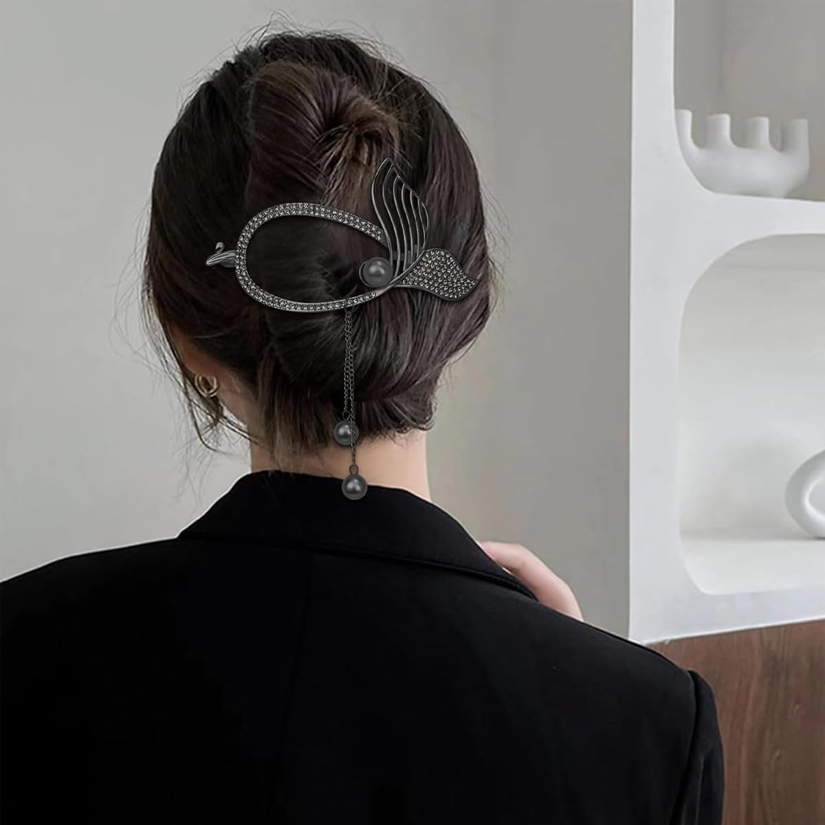 PALAY® Hair Clip, Tassle Mermaid Tail Banana Clips for Women, Alloy Hair Bun Accessories Hairstyle Twist Hair Barrette, Elegant Non Slip Jaw Hair Claws for Lady Girls- Black PALAY® Hair Clip, Tassle Mermaid Tail Banana Clips for Women, Alloy Hair Bun Accessories Hairstyle Twist Hair Barrette, Elegant Non Slip Jaw Hair Claws for Lady Girls- Black